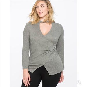 ELLOQUI FAUX WRAP GRAY SWEATER